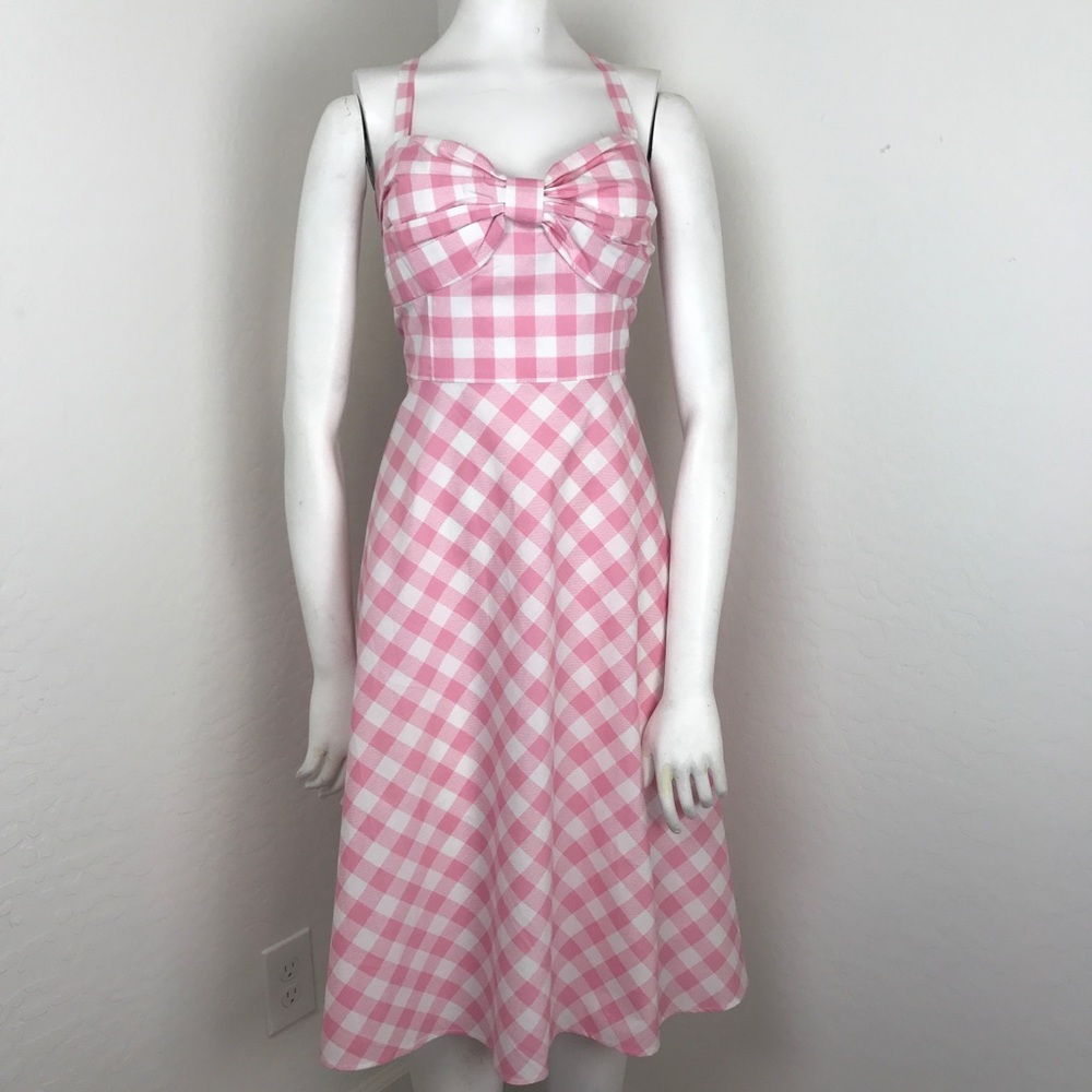 Eliza J Pink White Check Gingham Bow Front